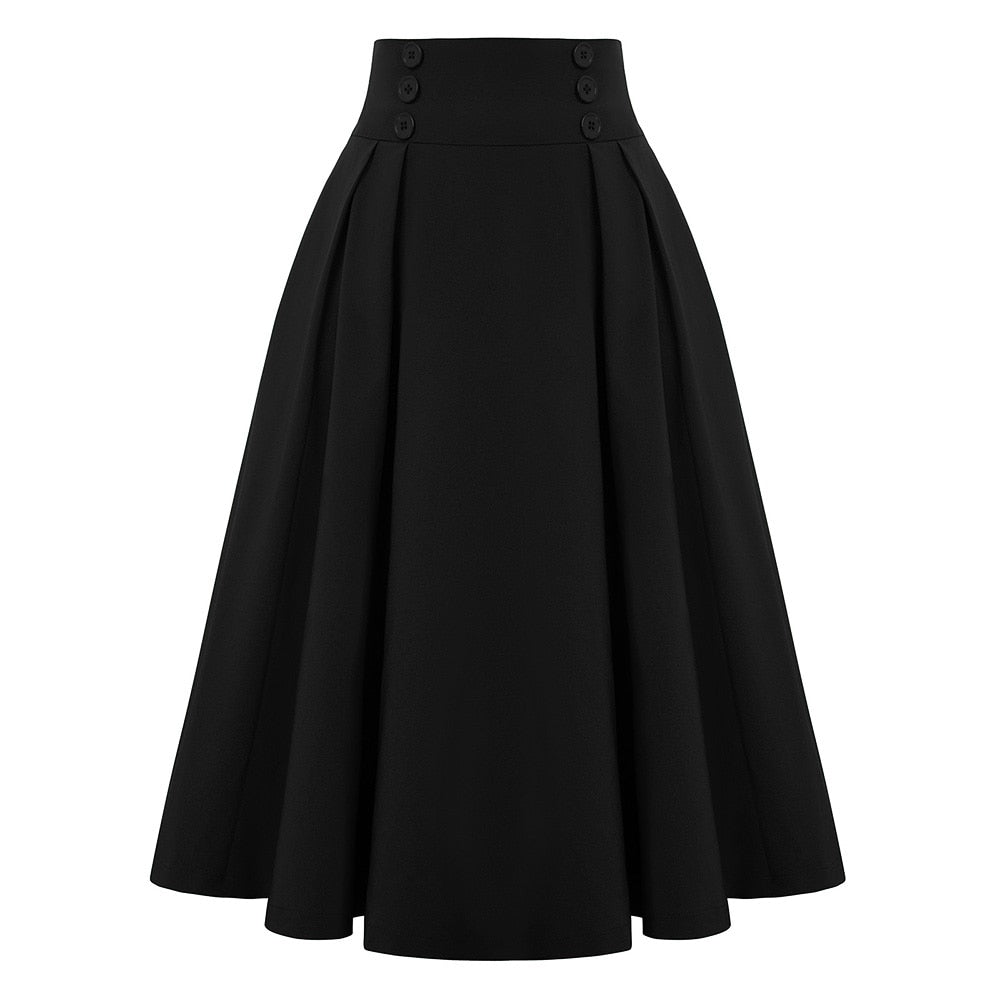 Fashion High Waist Skirts for Women Solid Color Midi Skirt Buttons