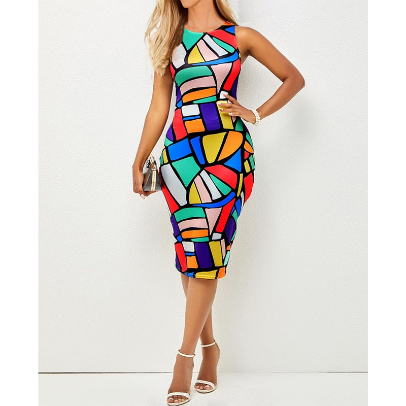 Sexy High Waist Slit Patchwork Dress