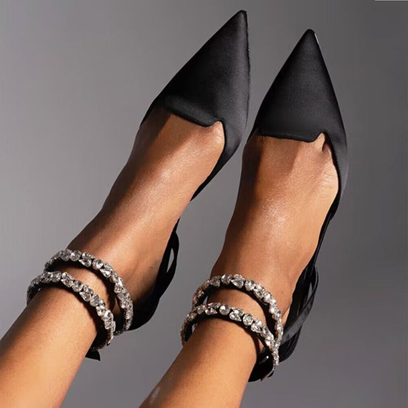 Shiny Crystal Flat Heels - JEMUNAH