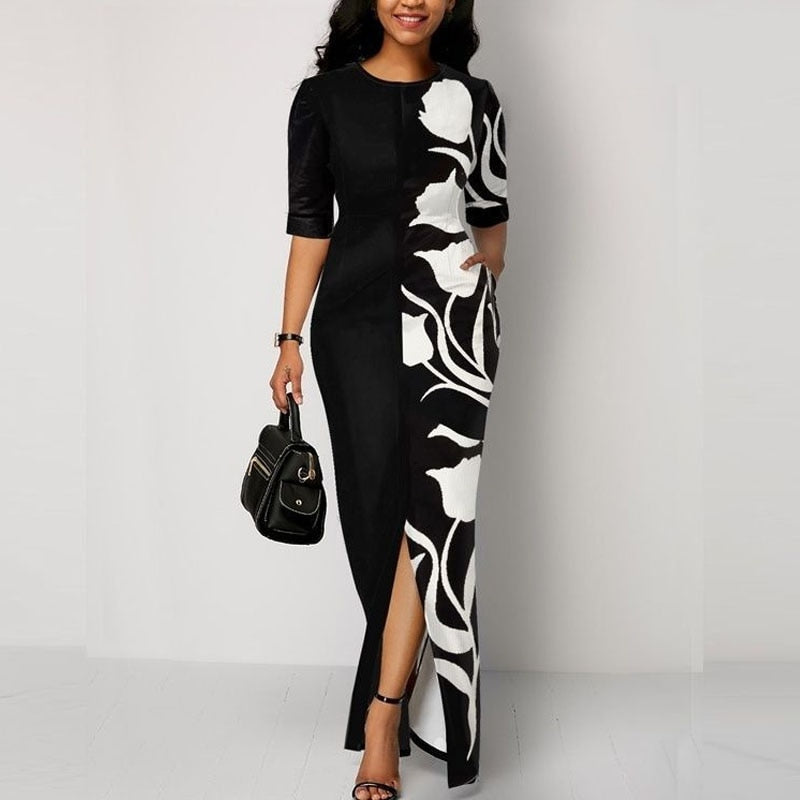 Sexy High Waist Slit Patchwork Dress