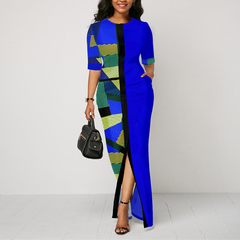 Sexy High Waist Slit Patchwork Dress