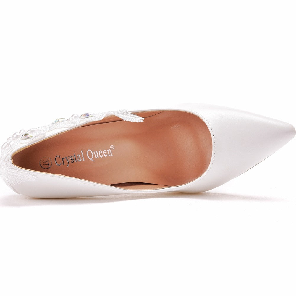 Crystal Queen White Lace Flower Pumps Sexy 9CM High Heels