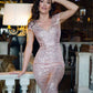 Sequin Evening Dress Elegant V Neck Beaded