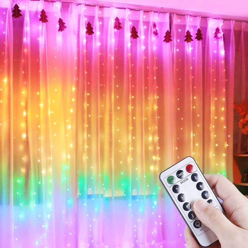 LED Curtain Lights Garland Fairy String Lights Holiday Lighting Rainbow Window Lamp ,Decoration