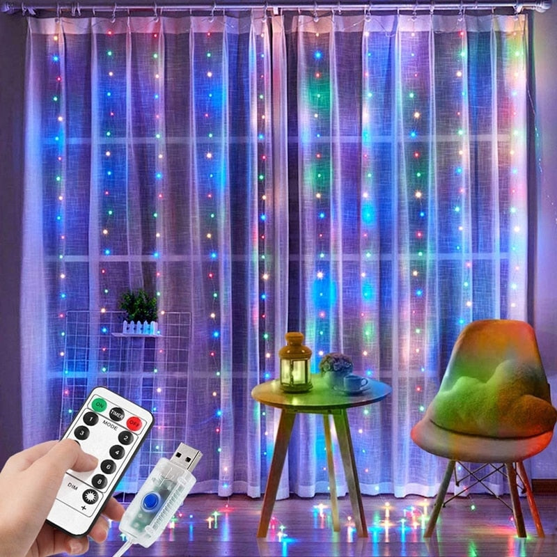 LED Curtain Lights Garland Fairy String Lights Holiday Lighting Rainbow Window Lamp ,Decoration