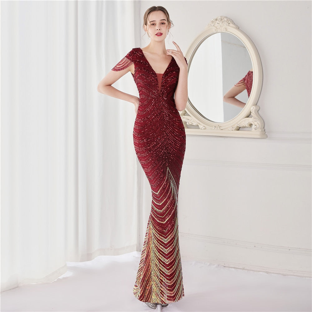 Elegant V Neck Evening Dress