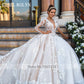 Wedding Dress Long Sleeve Luxury Beaded Lace Appliques Sexy V-neck Princess Bride Gowns