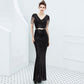 Sequin Evening Dress Elegant V Neck Beaded