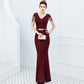 Sequin Evening Dress Elegant V Neck Beaded
