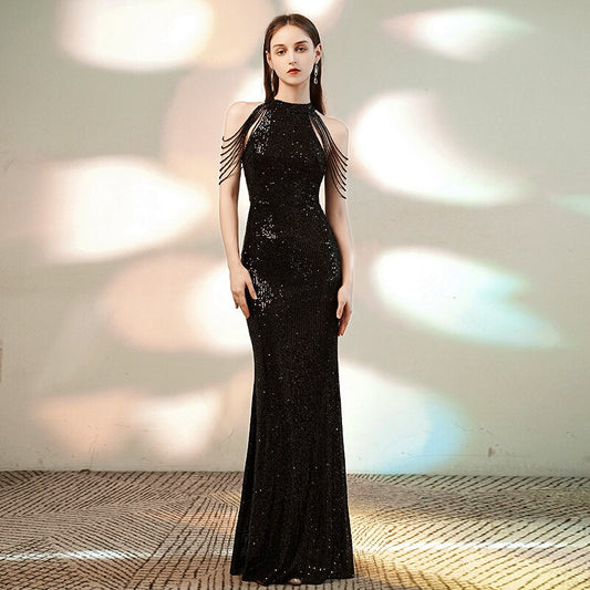 Elegant Off Shoulder Beading Sequin Evening Dress