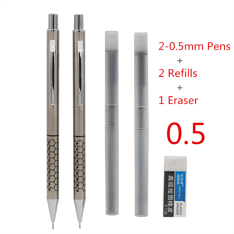 2PCS/Lot High quality metal mechanical pencil 0.5 0.7 0.9mm refills for school students