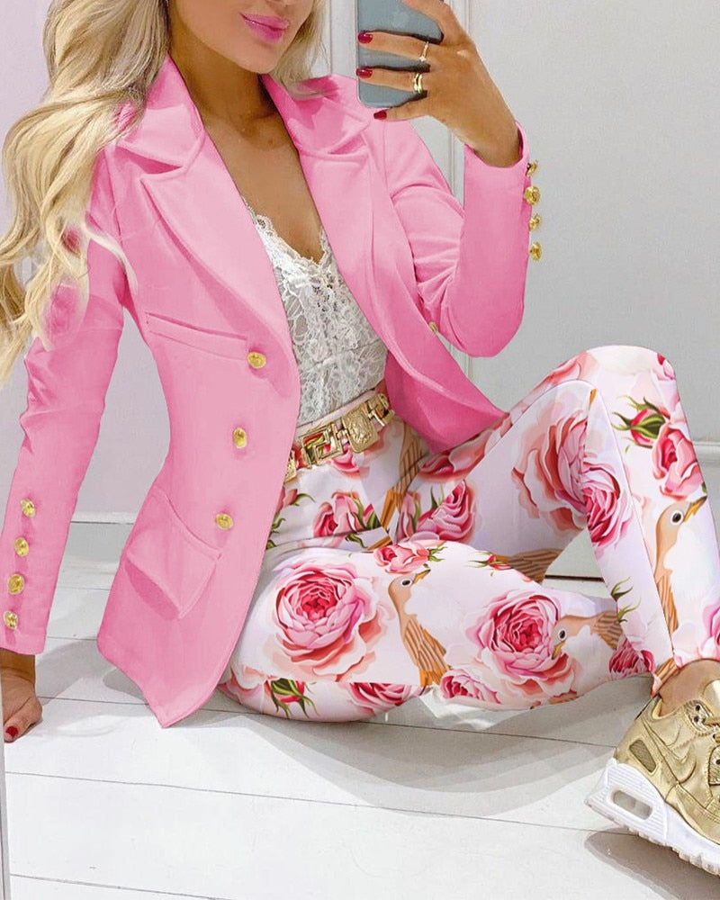 Butterfly Blazer Suit and Pants Two 2 Piece Set for Women 2022