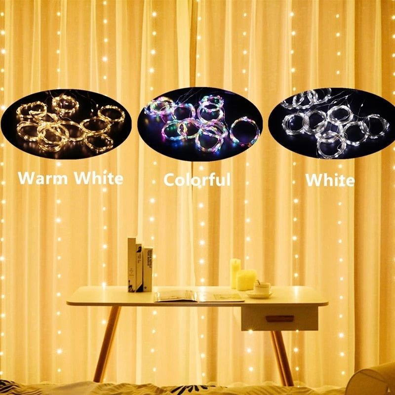 LED Curtain Lights Garland Fairy String Lights Holiday Lighting Rainbow Window Lamp ,Decoration