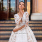 Wedding Dress Long Sleeve Luxury Beaded Lace Appliques Sexy V-neck Princess Bride Gowns