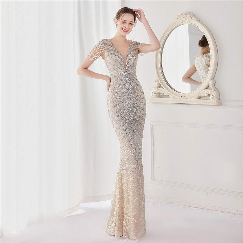 Elegant V Neck Evening Dress