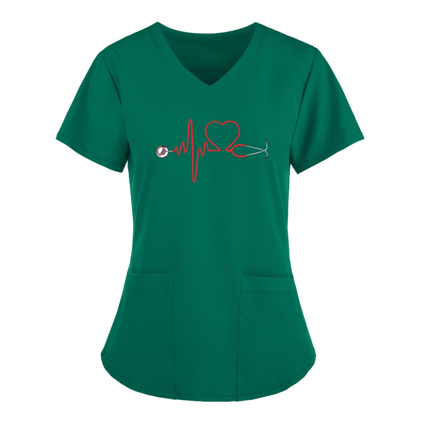 Stethoscope Pattern Scrub Short Sleeve Doctor Nurse Uniform