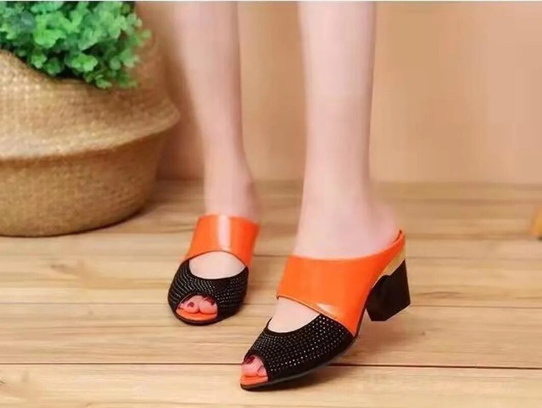 Cut-out Open Toe Slip On Heels