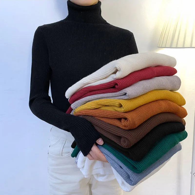 Thermal Striped Long Sleeve Turtleneck