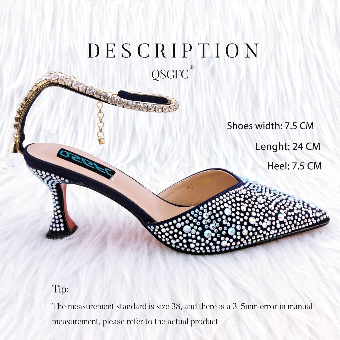 Italian Design Luxury Women's Pointed Shoes And Bag Set Full Diamond Decoration