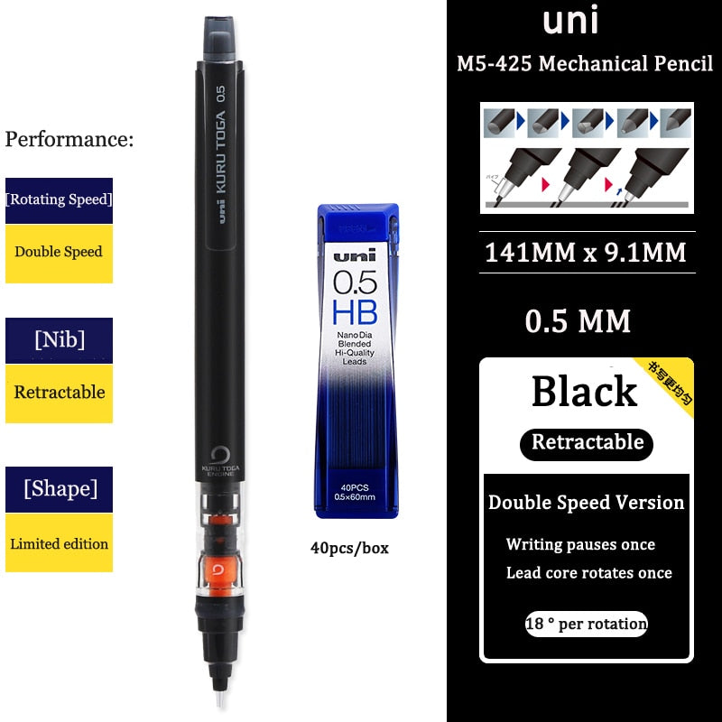 Uni Mechanical Pencil M5-452 Kuru Toga 0.5MM Breakproof Lead