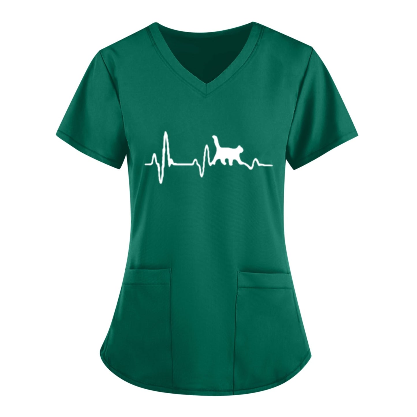 Stethoscope Pattern Scrub Short Sleeve Doctor Nurse Uniform