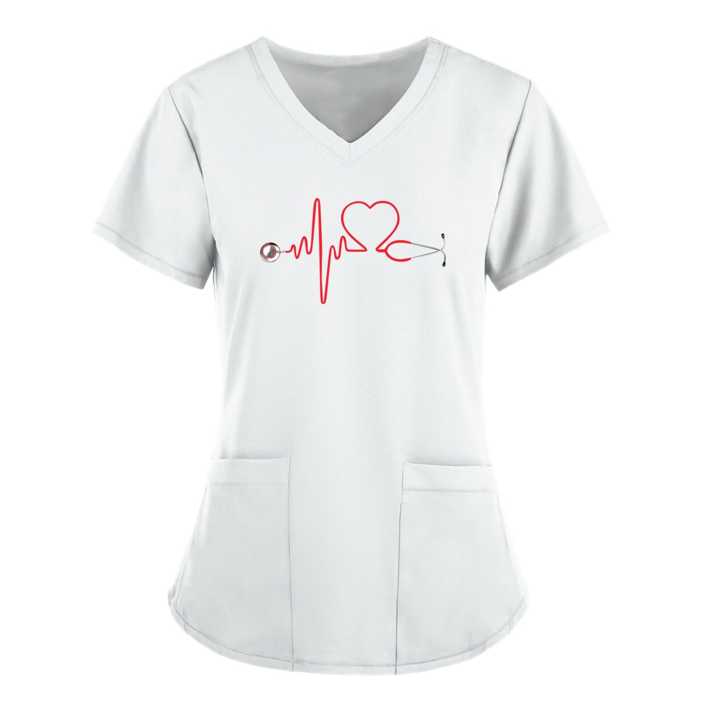 Stethoscope Pattern Scrub Short Sleeve Doctor Nurse Uniform