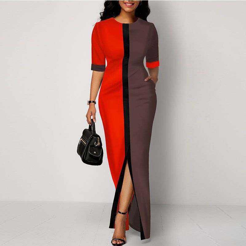 Sexy High Waist Slit Patchwork Dress