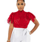 Short Sleeve Hollow Out Mesh Lace T-shirt Sheer See Through Crop Top