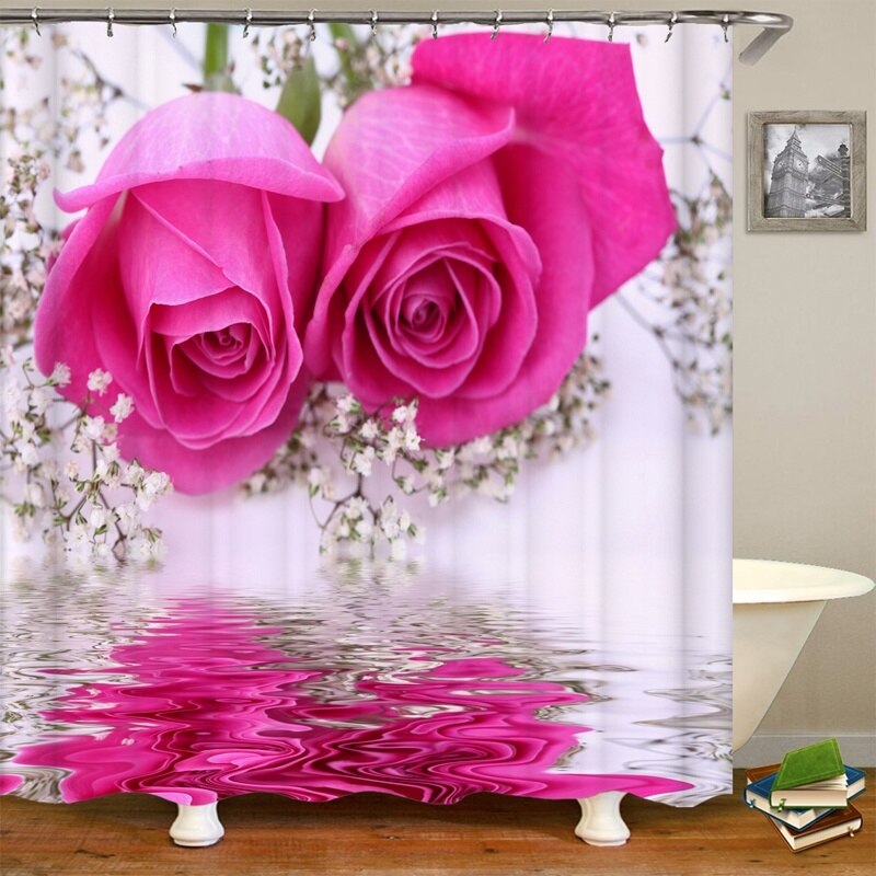 Waterproof Bathroom Shower Curtain Flower Bath Curtain Sets Toilet Cover Non-Slip Mat Rug Carpet