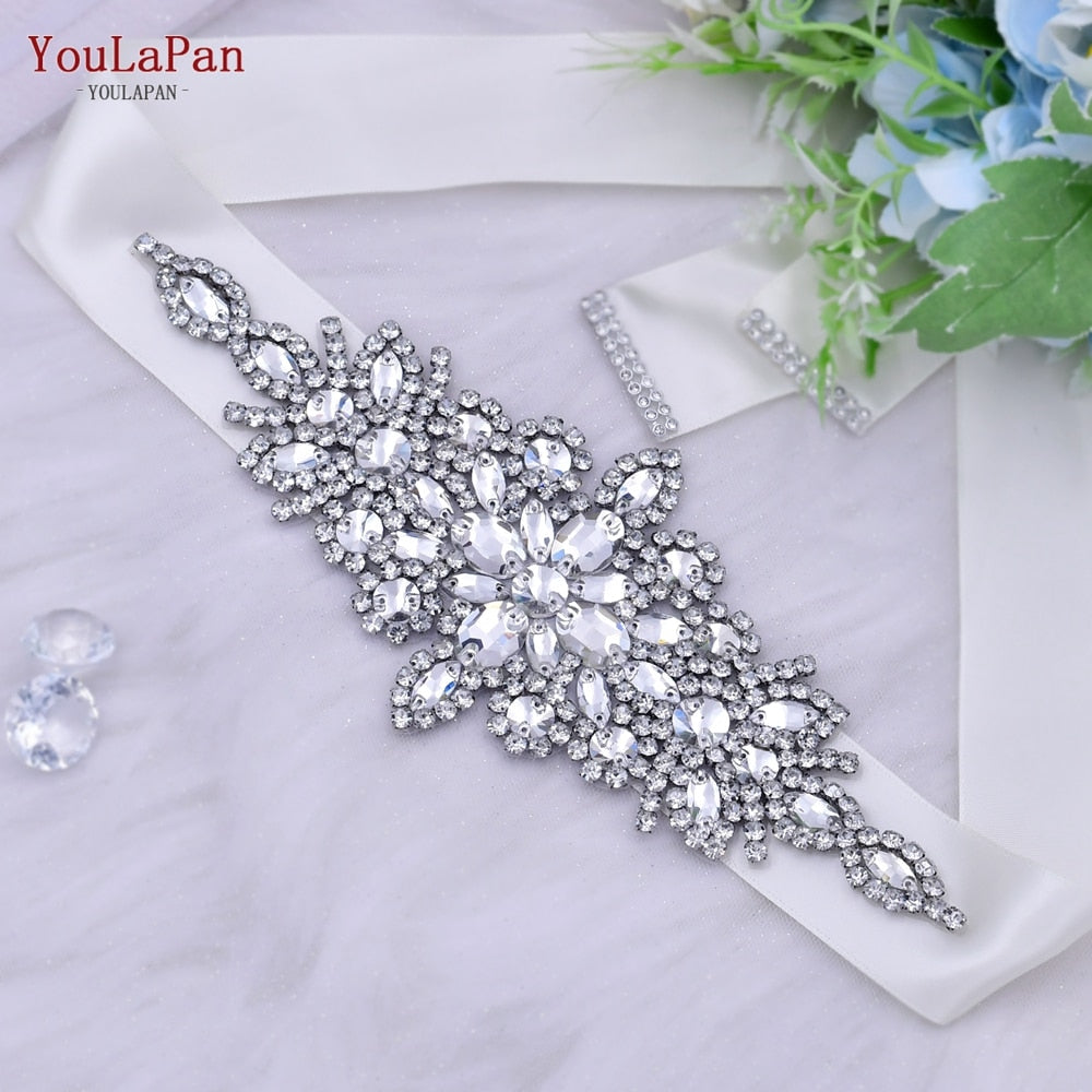 Bridal Belt Silver Rhinestones Belts for Women Dress Wedding Accessories