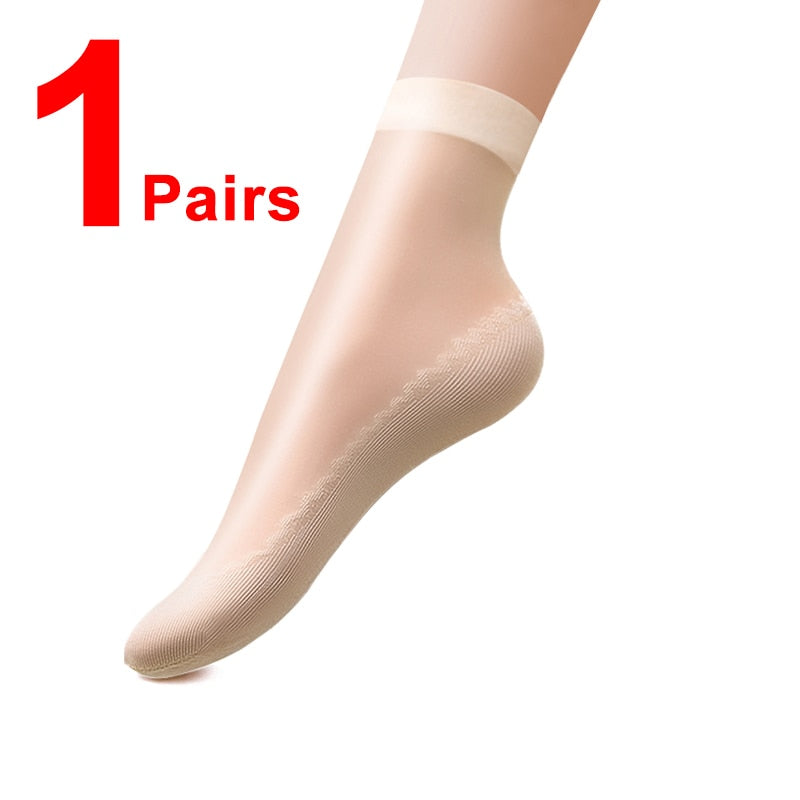 10Pairs Spring Summer Women Soft Socks Velvet Silk Socks Non-Slip Bottom Splice Transparent Ladies Ultrathin Breathable Sock