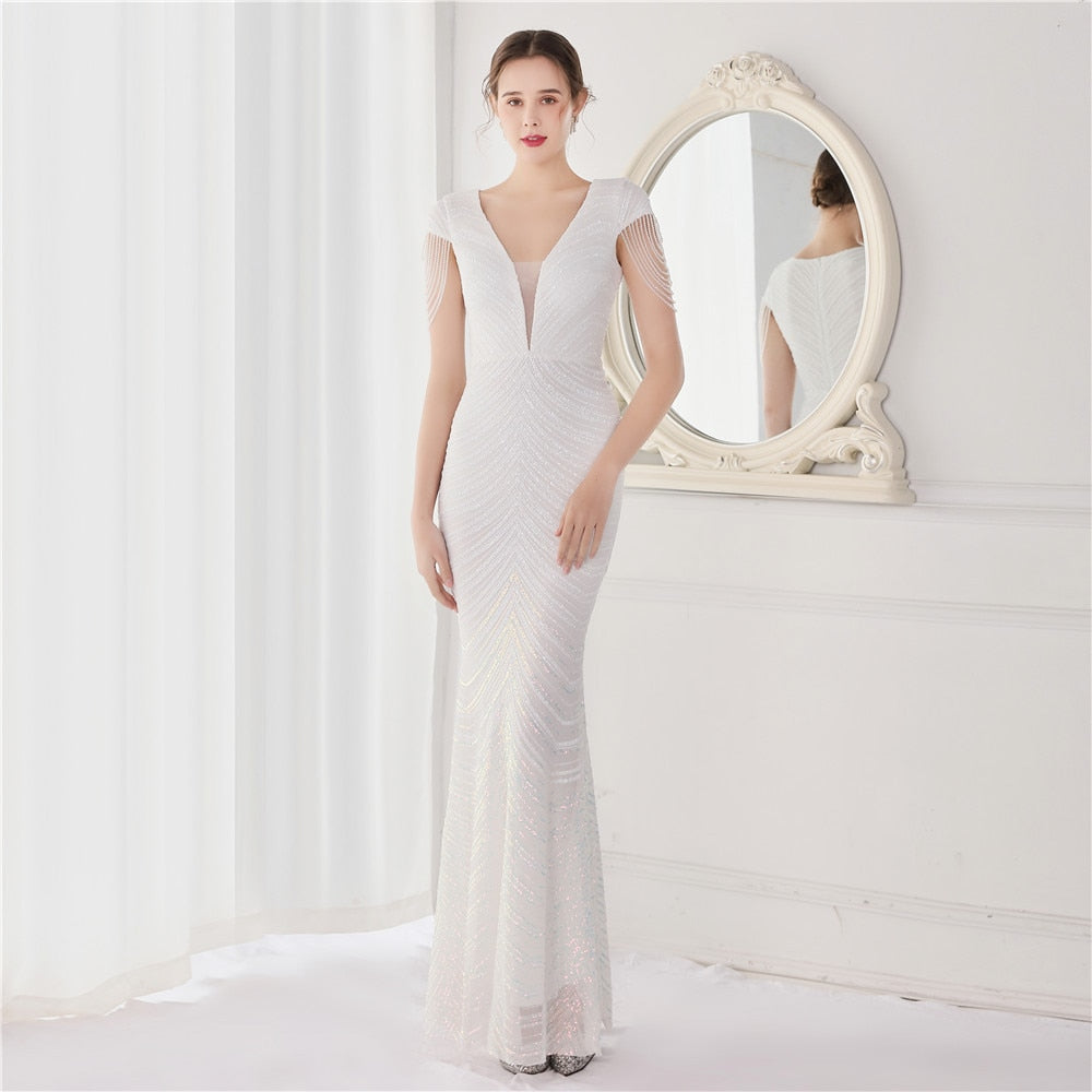 Elegant V Neck Evening Dress