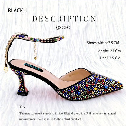 Italian Design Luxury Women's Pointed Shoes And Bag Set Full Diamond Decoration