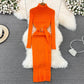Winter Long Sleeve Sweater Dress with Belt