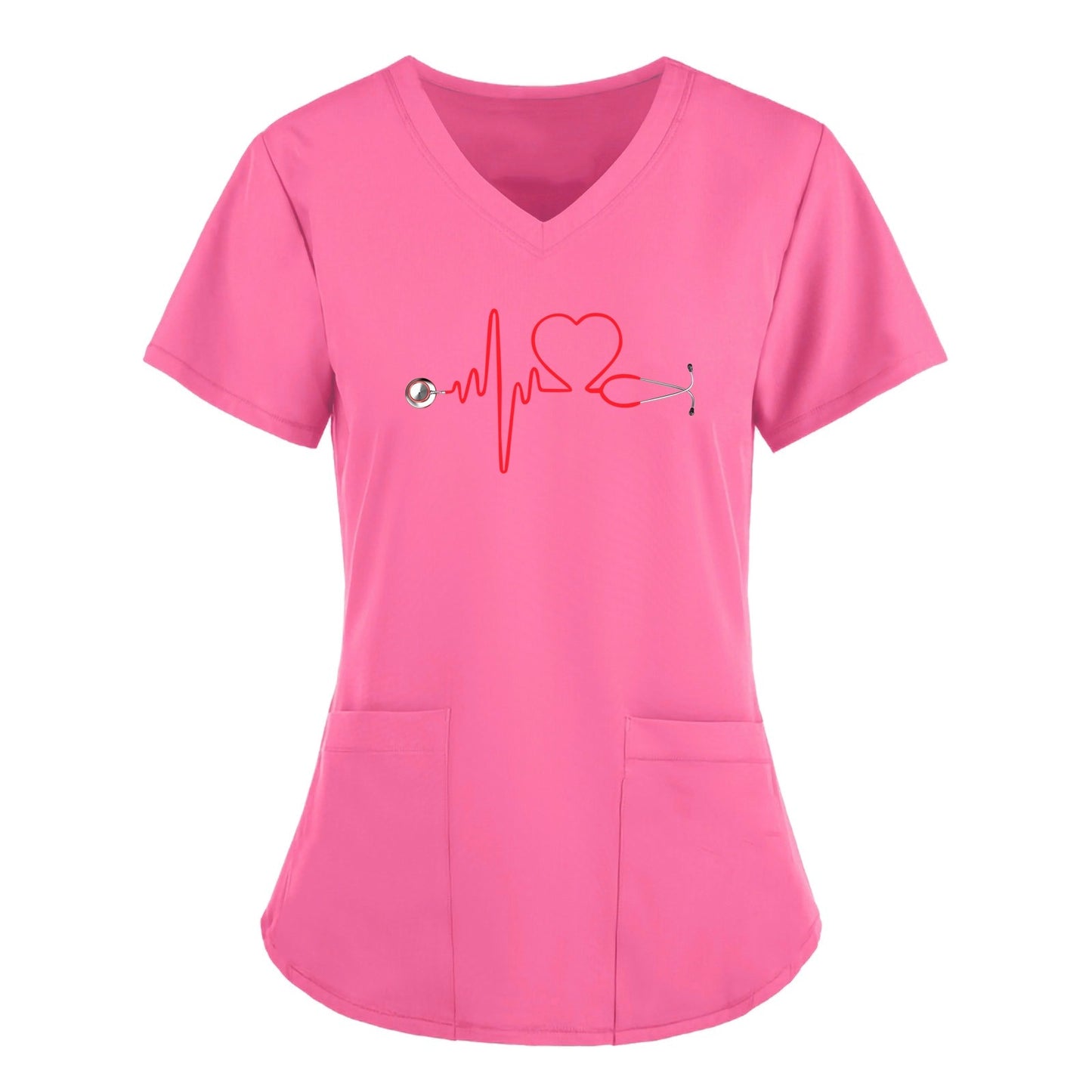 Stethoscope Pattern Scrub Short Sleeve Doctor Nurse Uniform