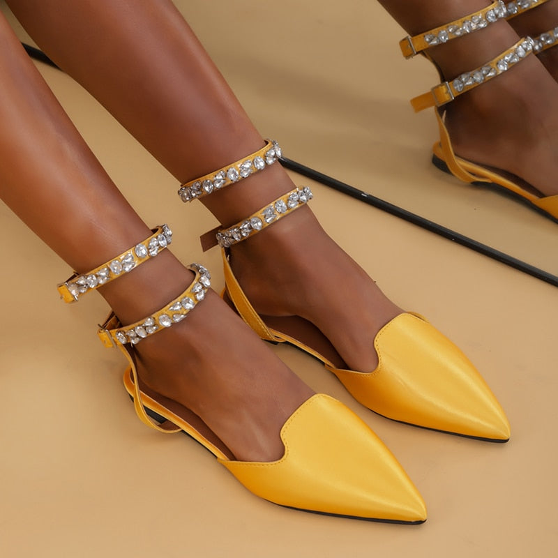 Shiny Crystal Flat Heels