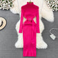 Winter Long Sleeve Sweater Dress with Belt
