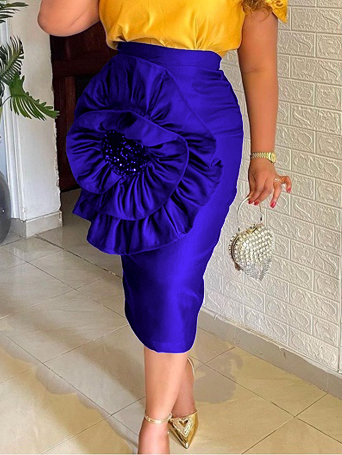 Stylish Black Skirt with Big Flower