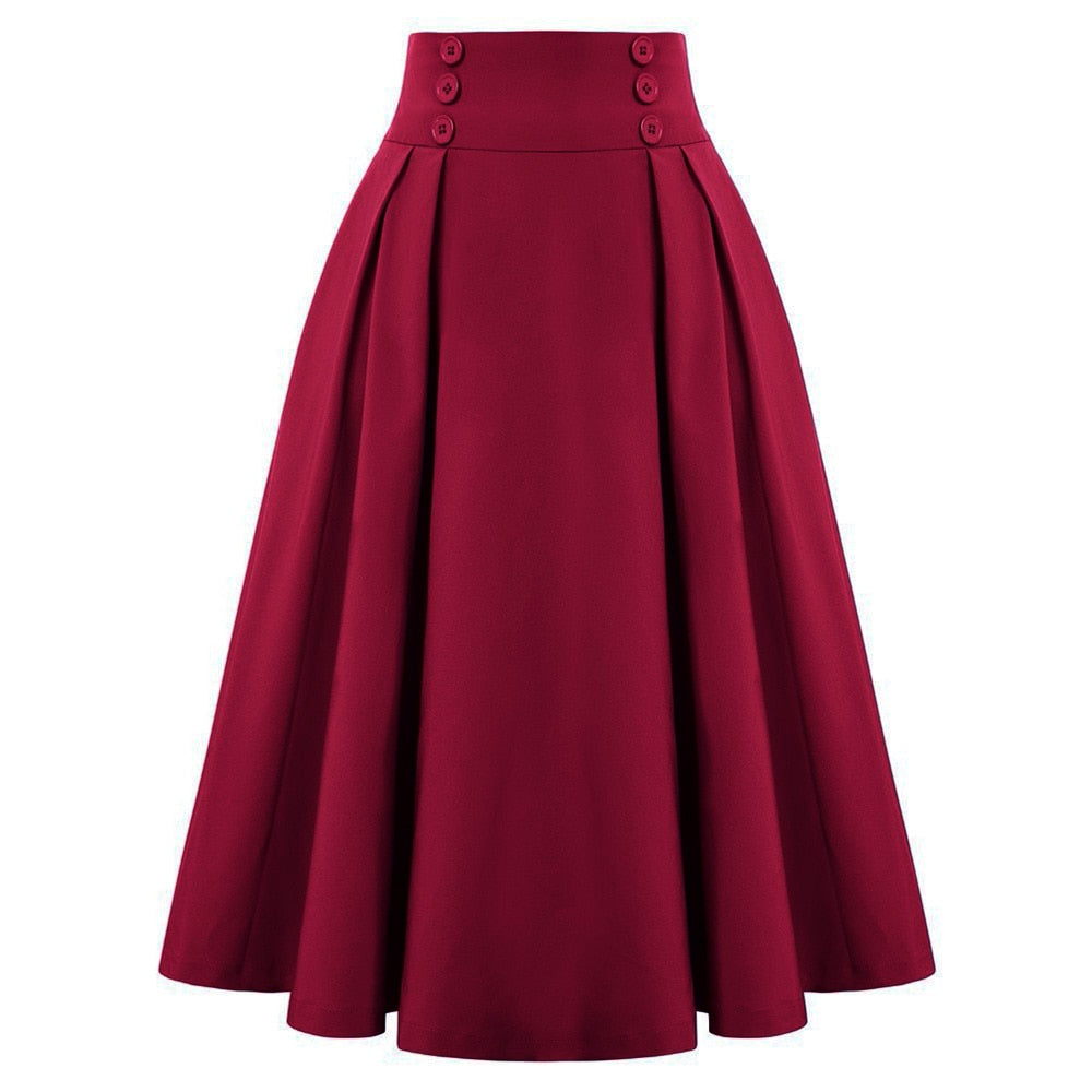 Fashion High Waist Skirts for Women  Solid Color  Midi Skirt Buttons