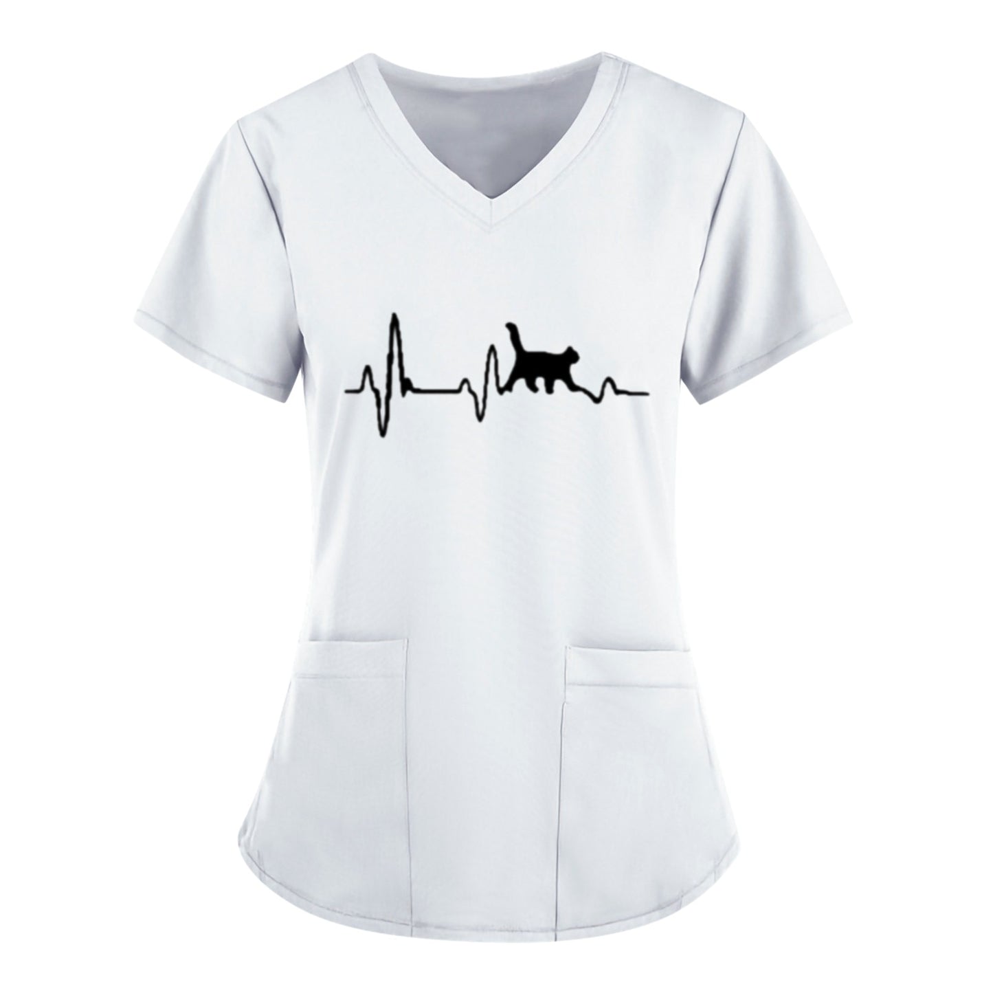 Stethoscope Pattern Scrub Short Sleeve Doctor Nurse Uniform