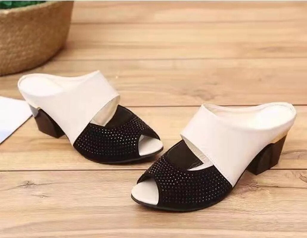 Cut-out Open Toe Slip On Heels