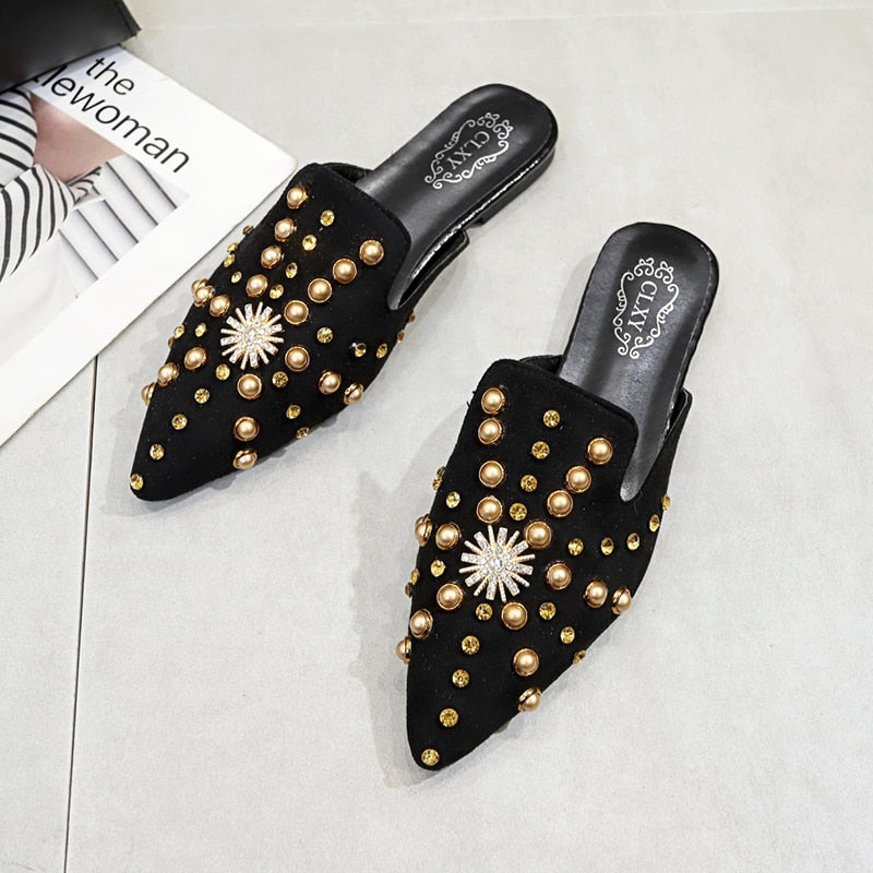 Rivet Flat Women Slip-On Mules Sandals