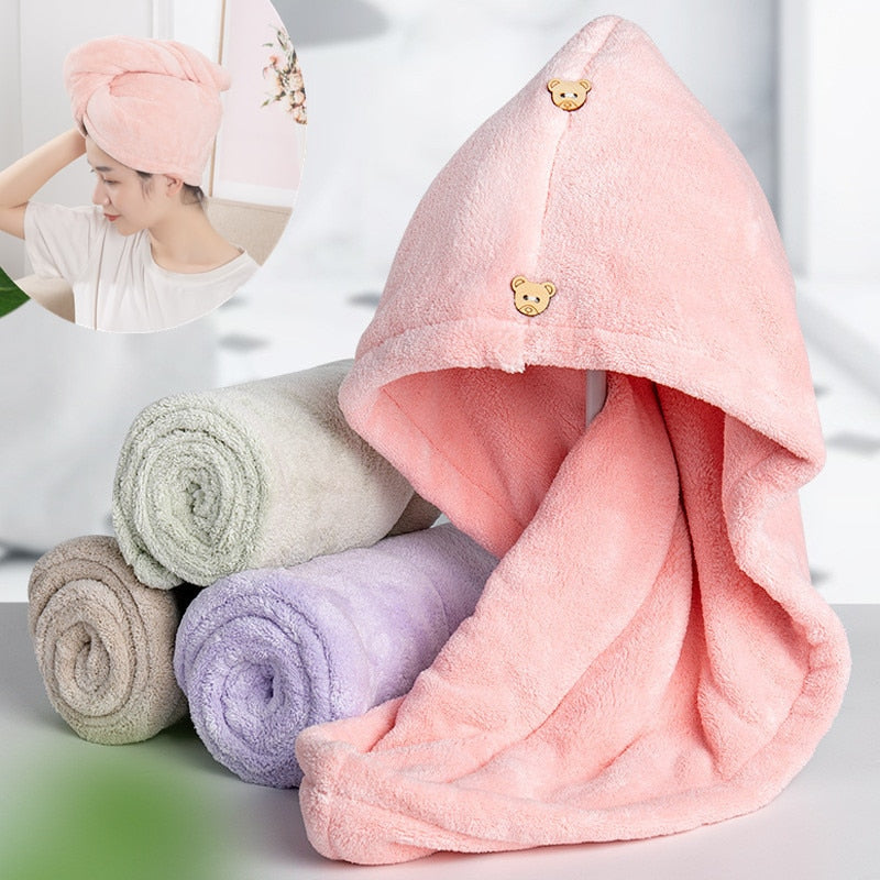 Microfiber Hair Towel,Care Cap with Button,