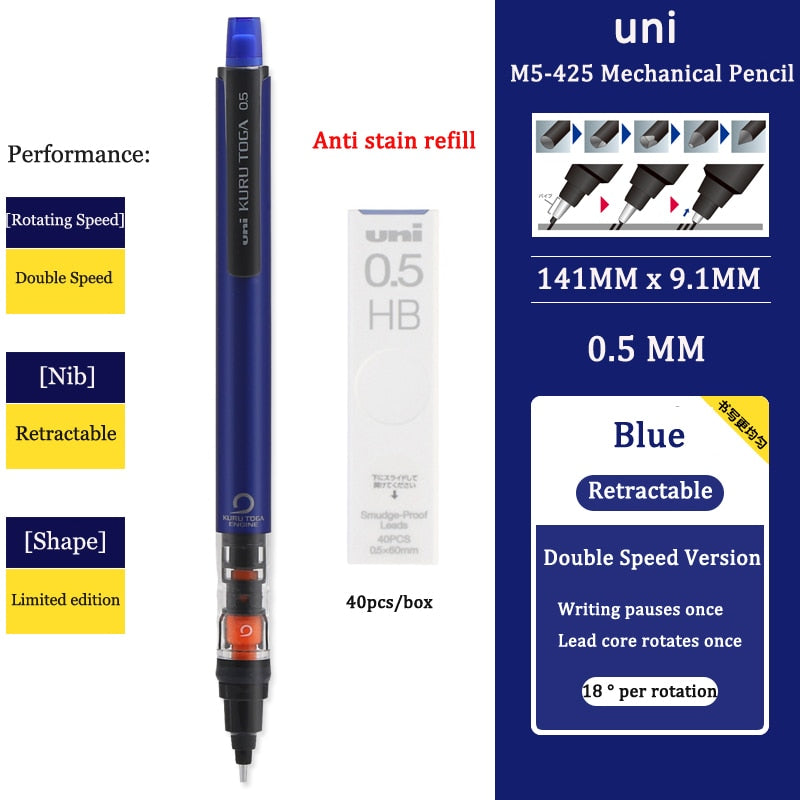 Uni Mechanical Pencil M5-452 Kuru Toga 0.5MM Breakproof Lead