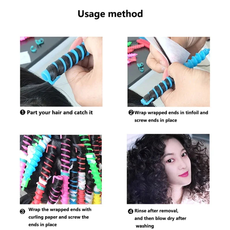 20Pcs Long Spiral Hair Curler Roller Hair Perm Rods Hairdressing Styling Tool