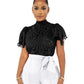 Short Sleeve Hollow Out Mesh Lace T-shirt Sheer See Through Crop Top