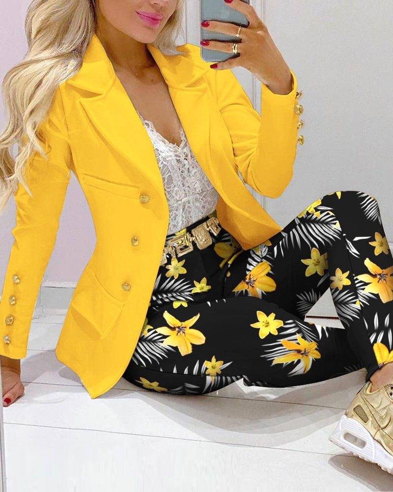 Butterfly Blazer Suit and Pants Two 2 Piece Set for Women 2022