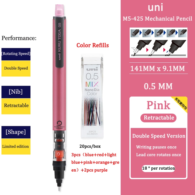Uni Mechanical Pencil M5-452 Kuru Toga 0.5MM Breakproof Lead