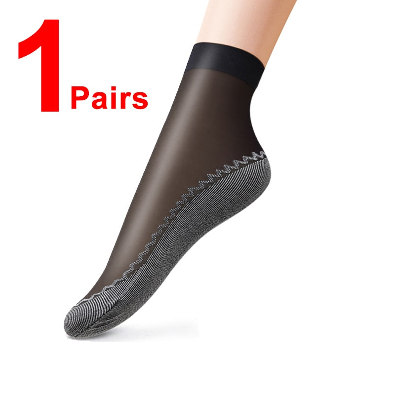 10Pairs Spring Summer Women Soft Socks Velvet Silk Socks Non-Slip Bottom Splice Transparent Ladies Ultrathin Breathable Sock