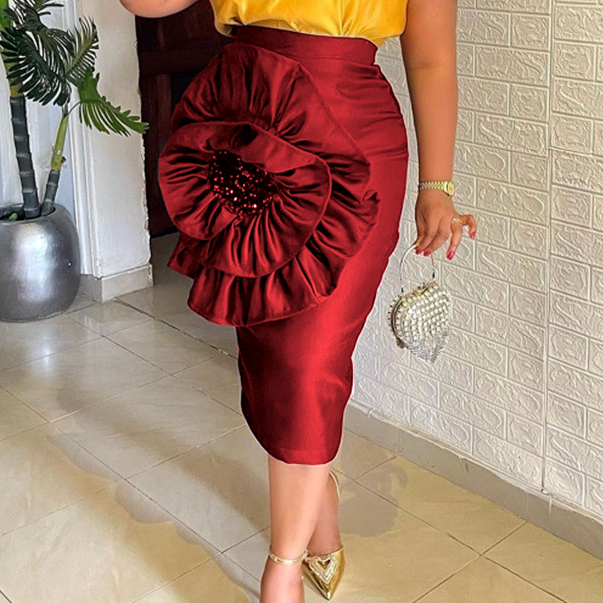 Stylish Black Skirt with Big Flower